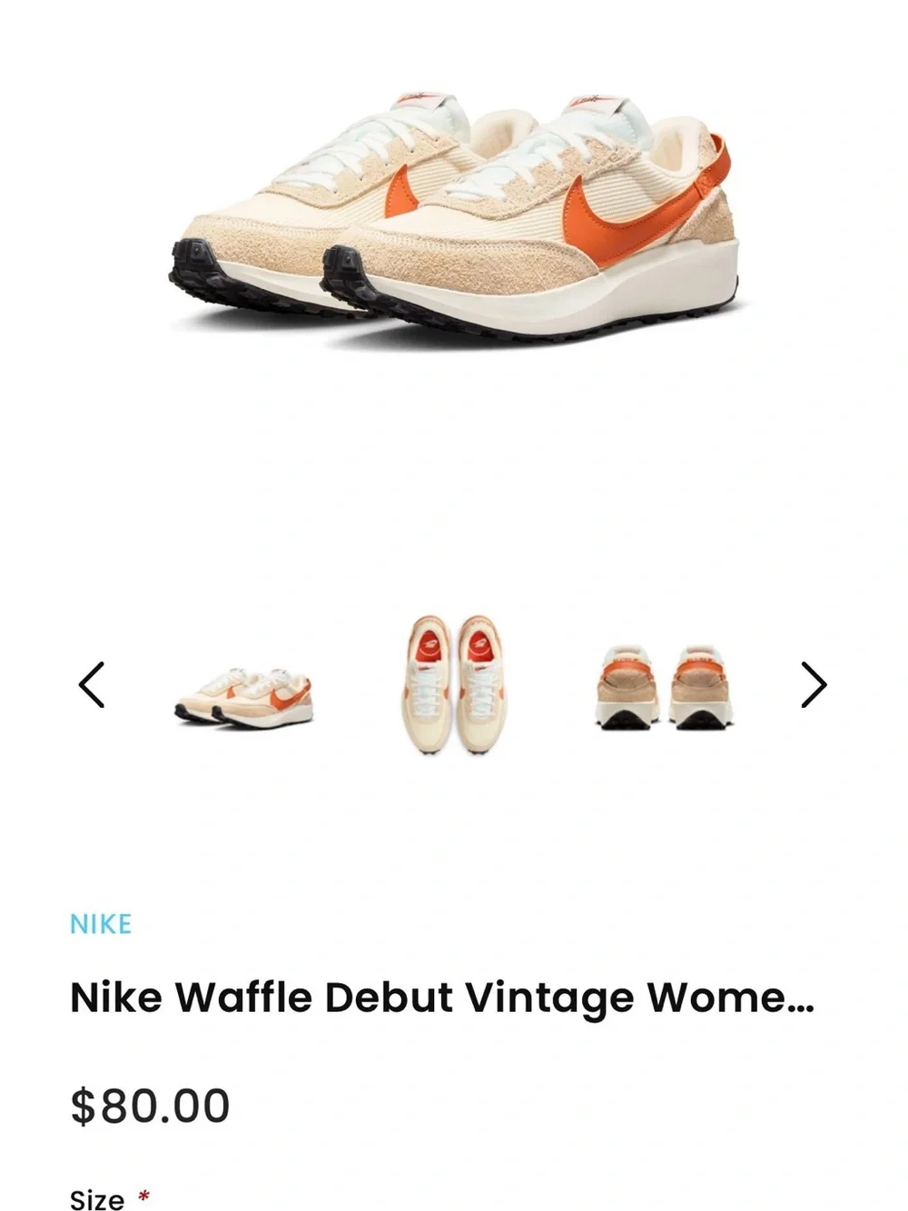 Nike Women's Waffle Debut  Low-Top Sneakers in Muslin/Campfire Orange size 9